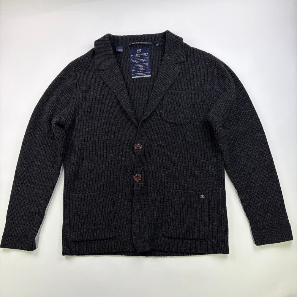 Scotch & Soda Knit Cardigan Blazer Mens XL Charcoal Grey Ribbed Button Sweater